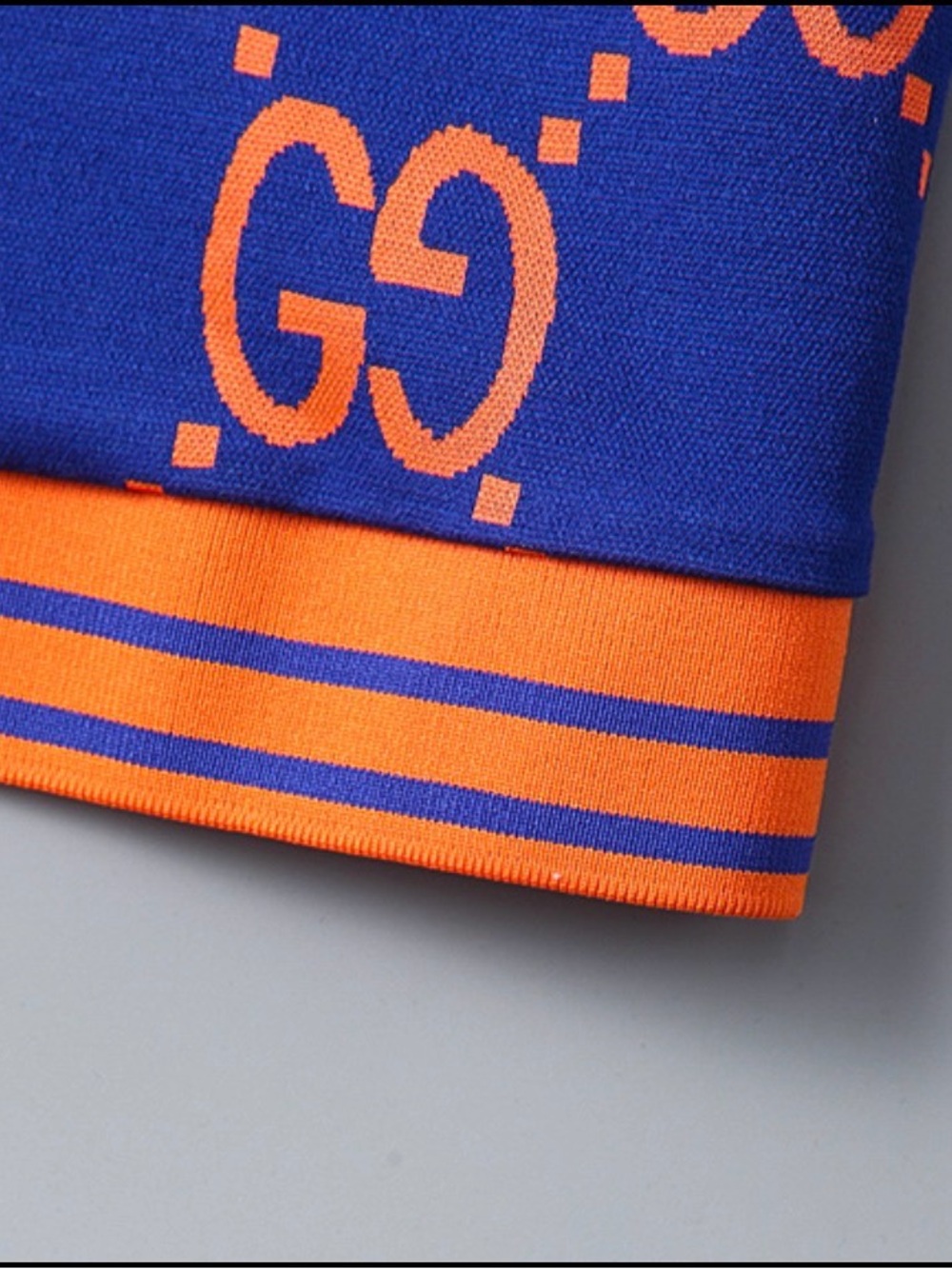 GUCCI Royal Blue Polo with Orange GG Motif and Cream Collar - Picture 4 of 4